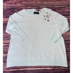 Lane Bryant NWT 22/24 Light Green Beaded Sequin Cotton Blend Sweater